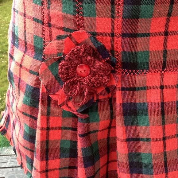 Upcycled vintage Orvis red plaid pleated mini skirt/net crinoline pockets Sz Med - Picture 6 of 14
